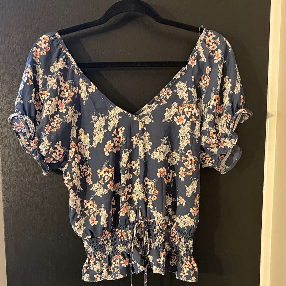 Style & Co. Navy Floral Blouse